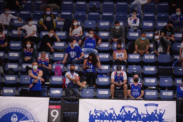 Fans of Anadolu Efes during the Turkish Airlines Euroleague quarter final 5th match between Anadolu Efes and Real Madrid at Sinan Erdem Dome in Istanbul , Turkey on May 04 , 2021. 
