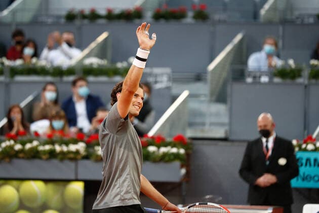 May 4, 2021, MADRID, MADRID, SPAIN: Marcos Giron of United States in action during his Men s Singles match, round of 32, against Dominic Thiem of Austria on the ATP, Tennis Herren Masters 1000 - Mutua Madrid Open 2021 at La Caja Magica on May 4, 2021 in Madrid, Spain. MADRID SPAIN - ZUMAa181 20210504_zaa_a181_292 Copyright: xOscarxJ.xBarrosox