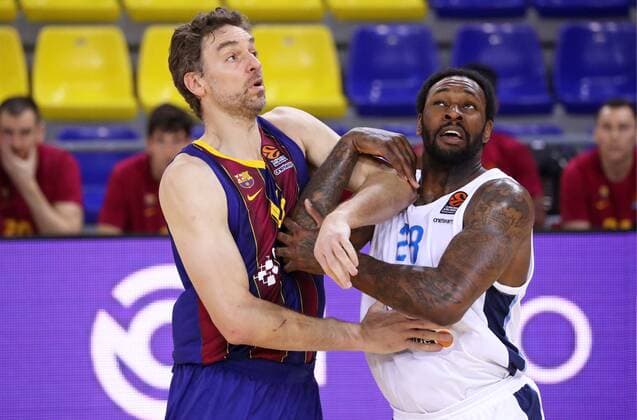 May 04, 2021, Barcelona, Catalonia, Spain: Pau Gasol and Tarik Black during the match betweeen FC Barcelona, Barca and Zenit Saint Petersburg, corresponding to the 5th match of the 1 4 final of the Euroleague, played at the Palau Blaugrana. Photo: JGS Cordon Press Cordon Press