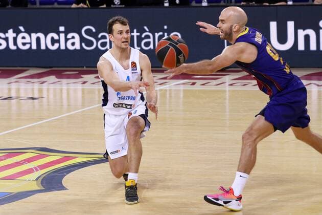 May 04, 2021, Barcelona, Catalonia, Spain: Kevin Pangos and Nick Calathes during the match betweeen FC Barcelona, Barca and Zenit Saint Petersburg, corresponding to the 5th match of the 1 4 final of the Euroleague, played at the Palau Blaugrana. Photo: JGS Cordon Press Cordon Press