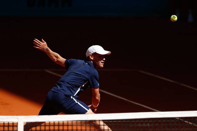 May 5, 2021, MADRID, MADRID, SPAIN: Diego Schwartzman of Argentina in action during his Men s Singles match, round of 32, against Alan Karatsev of Russia on the ATP, Tennis Herren Masters 1000 - Mutua Madrid Open 2021 at La Caja Magica on May 5, 2021 in Madrid, Spain. MADRID SPAIN - ZUMAa181 20210505_zaa_a181_013 Copyright: xOscarxJ.xBarrosox