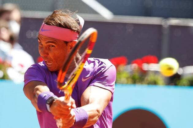 Rafael Nadal of Spain in action against countryman Carlos Alcaraz during their Mutua Madrid Open round of 32 match against held in Madrid, Spain, 05 May 2021. Mutua Madrid Open tennis tournament !ACHTUNG: NUR REDAKTIONELLE NUTZUNG!  Copyright: xChemaxMoyax GRAF099 20210505-637558280824463508