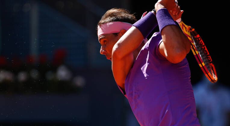 May 5, 2021, MADRID, MADRID, SPAIN: Rafael Nadal of Spain in action during his Men s Singles match, round of 32, against Carlos Alcaraz of Spain on the ATP, Tennis Herren Masters 1000 - Mutua Madrid Open 2021 at La Caja Magica on May 5, 2021 in Madrid, Spain. MADRID SPAIN - ZUMAa181 20210505_zaa_a181_221 Copyright: xOscarxJ.xBarrosox