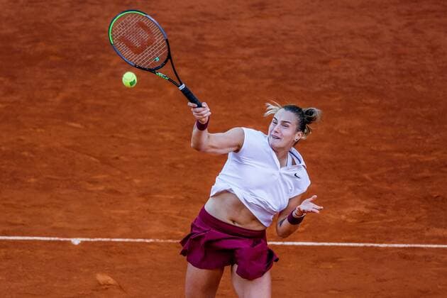 Aryna Sabalenka of Belarus in action against Belgian Elise Mertens during their Mutua Madrid Open macht held in Madrid, Spain, 05 May 2021. Mutua Madrid Open tennis tournament !ACHTUNG: NUR REDAKTIONELLE NUTZUNG!  Copyright: xJuanjoxMartinx GRAF329 20210505-637558478548094986