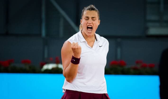 Mandatory Credit: Photo by Rob Prange Shutterstock (11888296bw) Aryna Sabalenka of Belarus in action during the semi-final of the 2021 Mutua Madrid Open WTA, Tennis Damen 1000 tournament Mutua Madrid Open, Tennis, La Caja Magica, Madrid, Spain - 06 May 2021 Mutua Madrid Open, Tennis, La Caja Magica, Madrid, Spain - 06 May 2021  Copyright: xRobxPrange Shutterstockx 11888296bw
