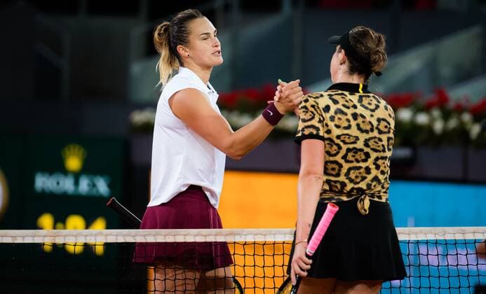 Mandatory Credit: Photo by Rob Prange Shutterstock (11888296by) Aryna Sabalenka of Belarus in action during the semi-final of the 2021 Mutua Madrid Open WTA, Tennis Damen 1000 tournament Mutua Madrid Open, Tennis, La Caja Magica, Madrid, Spain - 06 May 2021 Mutua Madrid Open, Tennis, La Caja Magica, Madrid, Spain - 06 May 2021  Copyright: xRobxPrange Shutterstockx 11888296by