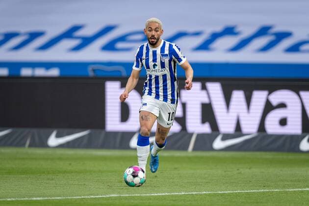 Fussball Berlin 06.05.2021 1. Bundesliga DFL Saison 2020 2021 Hertha BSC Berlin - SC Freiburg Matheus Cunha (Hertha BSC, No.10) *** Football Berlin 06 05 2021 1 Bundesliga DFL Season 2020 2021 Hertha BSC Berlin SC Freiburg Matheus Cunha Hertha BSC, No 10