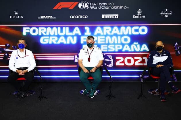 F1 Grand Prix of Spain Guenther Steiner (ITA, Haas F1 Team), Otmar Szafnauer (ROU, Aston Martin Cognizant F1 Team), Franz Tost (AUT, Scuderia AlphaTauri Honda), F1 Grand Prix of Spain at Circuit de Barcelona-Catalunya on May 7, 2021 in Barcelona, Spain. (Photo by Dan Istitene Getty Images FIA Pool via HOCH ZWEI) Barcelona Circuit de Barcelona-Catalunya Spain Poolfoto HOCH ZWEI Pool Getty Images ,EDITORIAL USE ONLY