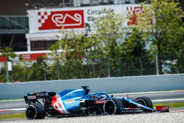 14 ALONSO Fernando (spa), Alpine F1 A521, action during the Formula 1 Aramco Gran Premio De Espana 2021 from May 07 to 10, 2021 on the Circuit de Barcelona-Catalunya, in Montmelo, near Barcelona, Spain FORMULE 1 : Grand prix d Espagne - Barcelone - Essais - 07 05 2021 DPPI Panoramic 