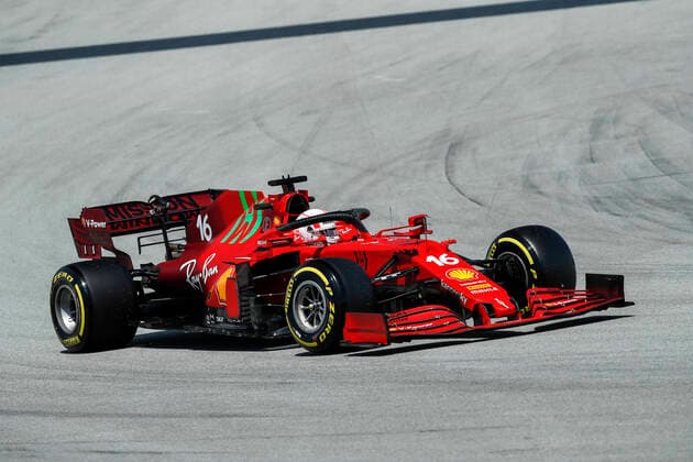 16 LECLERC Charles (mco), Scuderia Ferrari SF21, action during the Formula 1 Aramco Gran Premio De Espana 2021 from May 07 to 10, 2021 on the Circuit de Barcelona-Catalunya, in Montmelo, near Barcelona, Spain FORMULE 1 : Grand prix d Espagne - Barcelone - Essais - 07 05 2021 DPPI Panoramic 