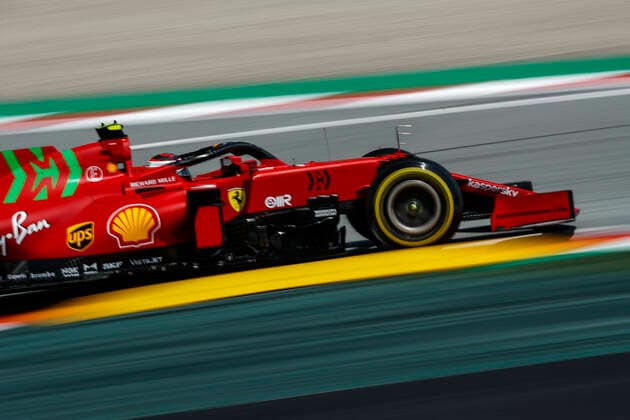 55 SAINZ Carlos (spa), Scuderia Ferrari SF21, action during the Formula 1 Aramco Gran Premio De Espana 2021 from May 07 to 10, 2021 on the Circuit de Barcelona-Catalunya, in Montmelo, near Barcelona, Spain FORMULE 1 : Grand prix d Espagne - Barcelone - Essais - 07 05 2021 DPPI Panoramic 