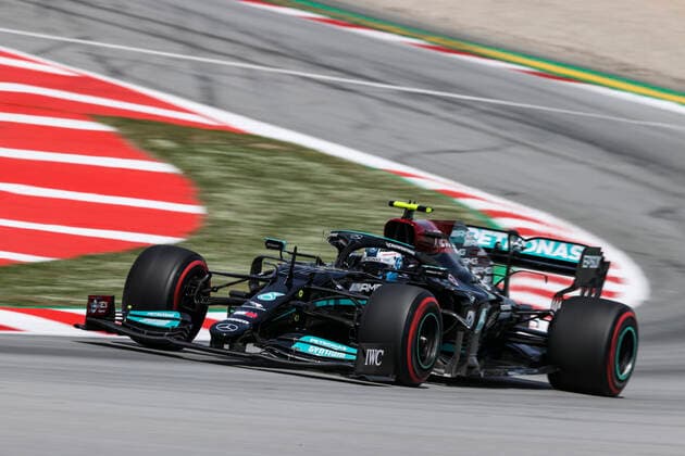 77 BOTTAS Valtteri (fin), Mercedes AMG F1 GP W12 E Performance, action during the Formula 1 Aramco Gran Premio De Espana 2021 from May 07 to 10, 2021 on the Circuit de Barcelona-Catalunya, in Montmelo, near Barcelona, Spain - FORMULE 1 : Grand prix d Espagne - Barcelone - Essais - 07 05 2021 DPPI Panoramic 