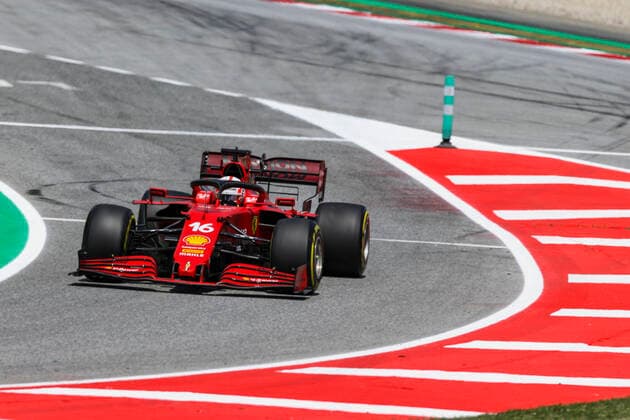 16 LECLERC Charles (mco), Scuderia Ferrari SF21, action during the Formula 1 Aramco Gran Premio De Espana 2021 from May 07 to 10, 2021 on the Circuit de Barcelona-Catalunya, in Montmelo, near Barcelona, Spain - FORMULE 1 : Grand prix d Espagne - Barcelone - Essais - 07 05 2021 DPPI Panoramic 