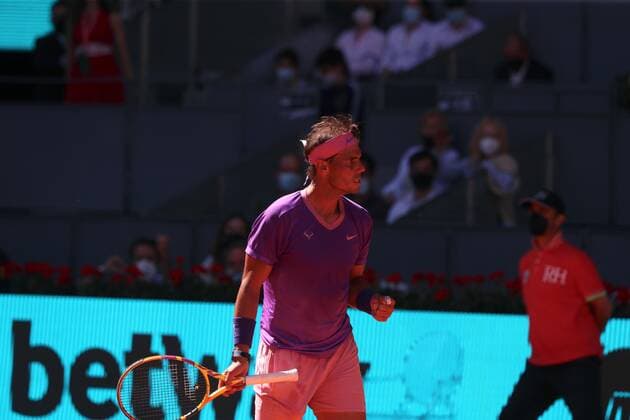 Rafa Nadal of Spain reacts against Alexander Zverev of Germany during the Mutua Madrid Open quarterfinal match against held in Madrid, Spain, 07 May 2021. Mutua Madrid Open tennis tournament !ACHTUNG: NUR REDAKTIONELLE NUTZUNG!  Copyright: xRodrigoxJimenezx GRAF1633 20210507-637560035087282934