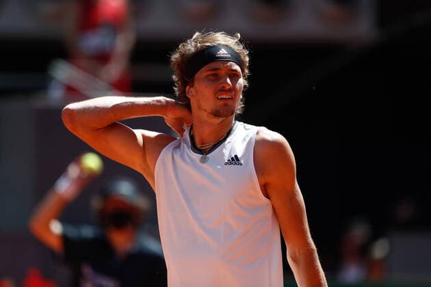 May 7, 2021, MADRID, MADRID, SPAIN: Alexander Zverev of Germany in action during his Men s Singles match, Quarter of Finals, against Rafael Nadal of Spain on the ATP, Tennis Herren Masters 1000 - Mutua Madrid Open 2021 at La Caja Magica on May 7, 2021 in Madrid, Spain. MADRID SPAIN - ZUMAa181 20210507_zaa_a181_017 Copyright: xOscarxJ.xBarrosox