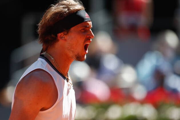 May 7, 2021, MADRID, MADRID, SPAIN: Alexander Zverev of Germany in action during his Men s Singles match, Quarter of Finals, against Rafael Nadal of Spain on the ATP, Tennis Herren Masters 1000 - Mutua Madrid Open 2021 at La Caja Magica on May 7, 2021 in Madrid, Spain. MADRID SPAIN - ZUMAa181 20210507_zaa_a181_028 Copyright: xOscarxJ.xBarrosox