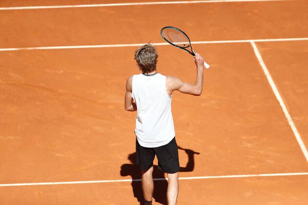May 7, 2021, MADRID, MADRID, SPAIN: Alexander Zverev of Germany in action during his Men s Singles match, Quarter of Finals, against Rafael Nadal of Spain on the ATP, Tennis Herren Masters 1000 - Mutua Madrid Open 2021 at La Caja Magica on May 7, 2021 in Madrid, Spain. MADRID SPAIN - ZUMAa181 20210507_zaa_a181_040 Copyright: xOscarxJ.xBarrosox