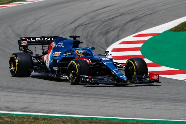 14 ALONSO Fernando (spa), Alpine F1 A521, action during the Formula 1 Aramco Gran Premio De Espana 2021 from May 07 to 10, 2021 on the Circuit de Barcelona-Catalunya, in Montmelo, near Barcelona, Spain FORMULE 1 : Grand prix d Espagne - Barcelone - Preparations - 07 05 2021 DPPI Panoramic  00121006__B2_0920