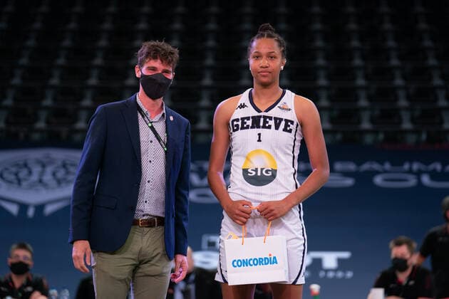 08.05.2021, Fribourg, St-LÃ onard di Friborgo, Patrick Baumann Swiss Cup Frauen: Geneve Elite Basket - BCF Elfic Fribourg, MVP Genf 1 Chardon Emma Fribourg Fribourg Schweiz Copyright: xJustPictures.ch TilxBuergyx