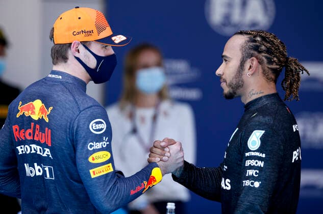 33 Max Verstappen (NED, Red Bull Racing), 44 Lewis Hamilton (GBR, Mercedes-AMG Petronas F1 Team), F1 Grand Prix of Spain at Circuit de Barcelona-Catalunya on May 8, 2021 in Barcelona, Spain. (Photo by HOCH ZWEI) Barcelona Spain