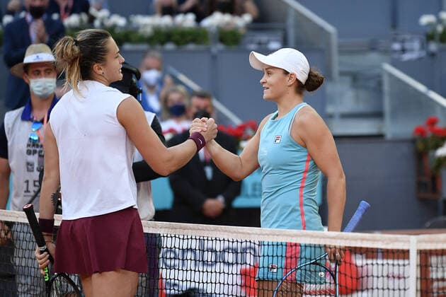 Aryna Sabalenka (Blr) vs Ashleigh Barty TENNIS : Mutua Madrid Open - 08 05 2021 AntoineCouvercelle Panoramic 