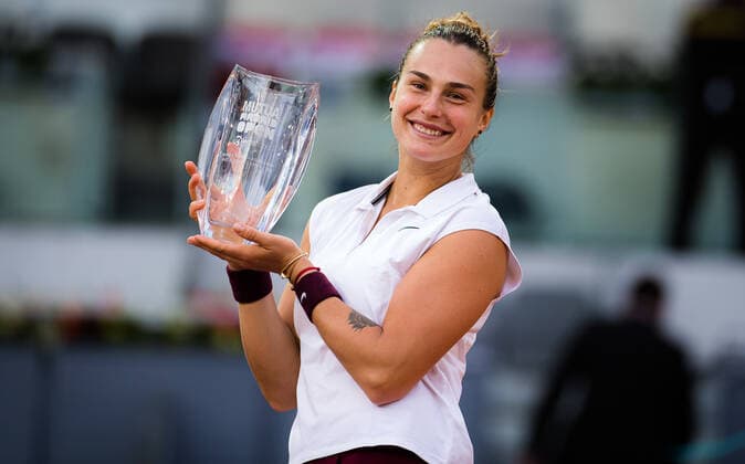 May 8, 2021, MADRID, MADRID, SPAIN: Aryna Sabalenka of Belarus with the champions trophy after winning the final of the 2021 Mutua Madrid Open WTA, Tennis Damen 1000 tournament against Ashleigh Barty of Australia MADRID SPAIN - ZUMAa181 20210508_zaa_a181_337 Copyright: xRobxPrangex