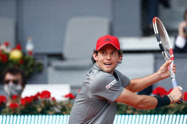 May 8, 2021, MADRID, MADRID, SPAIN: Dominic Thiem of Austria in action during his Men s Singles match, Semifinals, against Alexander Zverev of Germany on the ATP, Tennis Herren Masters 1000 - Mutua Madrid Open 2021 at La Caja Magica on May 8, 2021 in Madrid, Spain. MADRID SPAIN - ZUMAa181 20210508_zaa_a181_372 Copyright: xOscarxJ.xBarrosox