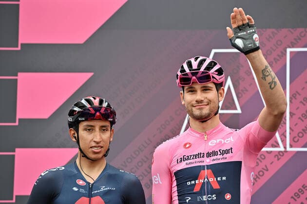 Sport Bilder des Tages Photo Marco Alpozzi LaPresse May 09, 2021 Italy Cycling Giro d Italia 2021 - 104th edition - Stage 2 - from Stupinigi to Novara In the pic: BERNAL GOMEZ Egan Arley (COL) (INEOS GRENADIERS) - GANNA Filippo (ITA) (INEOS GRENADIERS) pink jersey  Copyright: xMarcoxAlpozzi LaPressex
