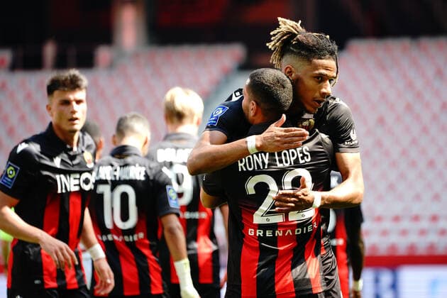Joie - Rony Lopes (OGC Nice) - Jean Clair Todibo (OGC Nice) FOOTBALL : OGC Nice vs Brest - Ligue 1 Uber Eats - Nice - 09 05 2021 NorbertScanella PanoramiC 