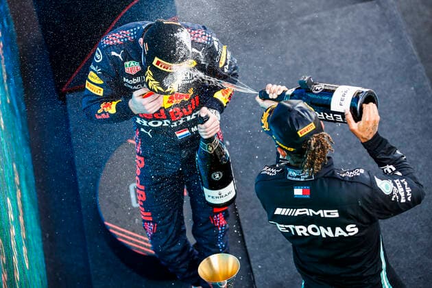 33 Max Verstappen (NED, Red Bull Racing), 44 Lewis Hamilton (GBR, Mercedes-AMG Petronas F1 Team), F1 Grand Prix of Spain at Circuit de Barcelona-Catalunya on May 9, 2021 in Barcelona, Spain. (Photo by HOCH ZWEI) Barcelona Spain