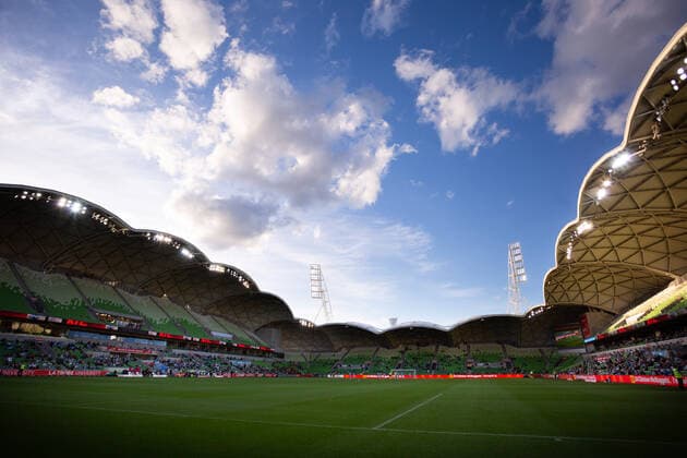 MELBOURNE, AUSTRALIA - MAY 09: A view of AAMI park during the Hyundai A-League soccer match between Melbourne City FC and Brisbane Roar FC on May 09, 2021 at AAMI Park in Melbourne, Australia. (Photo by Speed Media Icon Sportswire) SOCCER: MAY 09 A-League - Melbourne City v Brisbane Roar Icon2105091620
