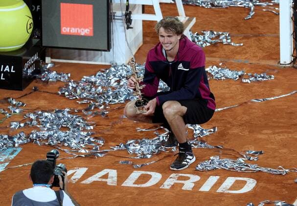 Alexander Zverev of Germany poses with the trophy after winning against Matteo Berrettini of Italy during the men s final at the Mutua Madrid Open tennis tou?rnament in Madrid, Spain, 09 May 2021. Mutua Madrid Open tennis tou?rnament !ACHTUNG: NUR REDAKTIONELLE NUTZUNG!  Copyright: xRodrigoxJimenezx GRAF3637 20210509-637561947903571659