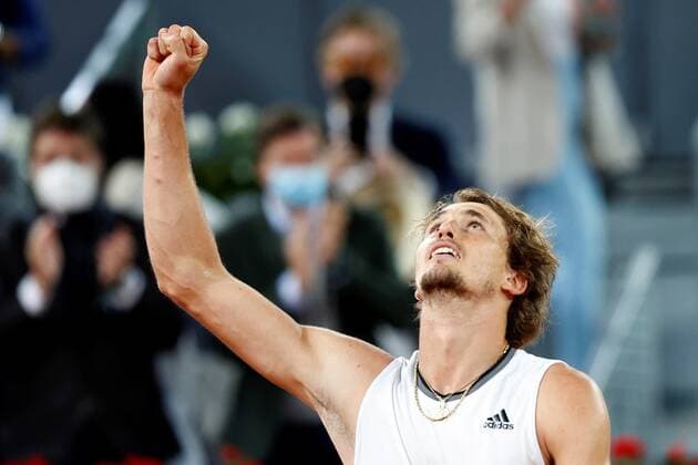 Alexander Zverev of Germany celebrates his victory against Matteo Berrettini of Italy during the men s final at the Mutua Madrid Open tennis tou?rnament in Madrid, Spain, 09 May 2021. Mutua Madrid Open tennis tou?rnament !ACHTUNG: NUR REDAKTIONELLE NUTZUNG!  Copyright: xChemaxMoyax GRAF3653 20210509-637561953235099569