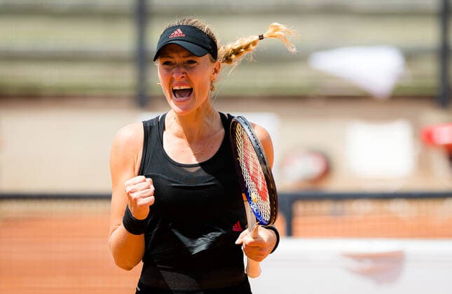 May 11, 2021, ROMA, ITALY: Kristina Mladenovic of France in action during herr first round match at the 2021 Internazionali BNL d Italia WTA, Tennis Damen 1000 tournament against Belinda Bencic of Switzerland ROMA ITALY - ZUMAa181 20210511_zaa_a181_015 Copyright: xRobxPrangex