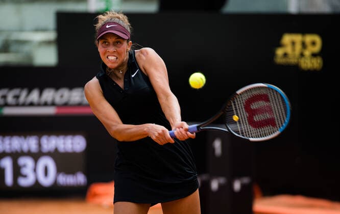 May 11, 2021, ROMA, ITALY: Madison Keys of the United States in action during her first-round match at the 2021 Internazionali BNL d Italia WTA, Tennis Damen 1000 tournament against Sloane Stephens of the United States ROMA ITALY - ZUMAa181 20210511_zaa_a181_020 Copyright: xRobxPrangex