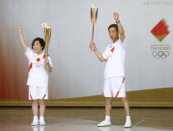 Bilder des Jahres 2021, Sport 05 Mai Sport Themen der Woche KW19 Sport Bilder des Tages Olympic torch relay taken off public roads in Fukuoka An ignition ceremony for the Tokyo Olympic torch relay is held in Kitakyushu, Fukuoka Prefecture, on May 12, 2021. The torch relay was taken off public roads in the southwestern Japan prefecture due to the coronavirus pandemic. 