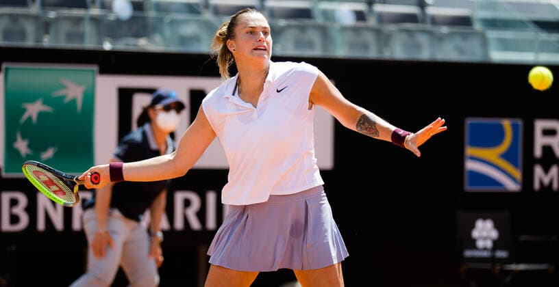 May 12, 2021, ROMA, ITALY: Aryna Sabalenka of Belarus in action during the second round of the 2021 Internazionali BNL d Italia WTA, Tennis Damen 1000 tournament against Sara Sorribes of Spain ROMA ITALY - ZUMAa181 20210512_zaa_a181_225 Copyright: xRobxPrangex