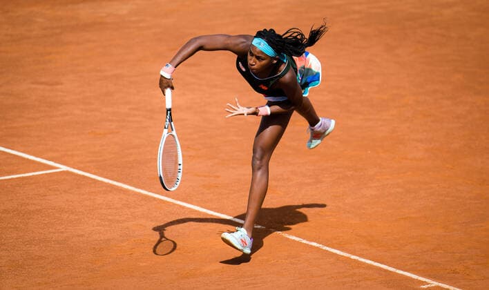 May 13, 2021, ROMA, ITALY: Cori Gauff of the United States in action during the third round of the 2021 Internazionali BNL d Italia WTA, Tennis Damen 1000 tournament against Aryna Sabalenka of Belarus Rome Italy - ZUMAa181 20210513_zaa_a181_002 Copyright: xRobxPrangex