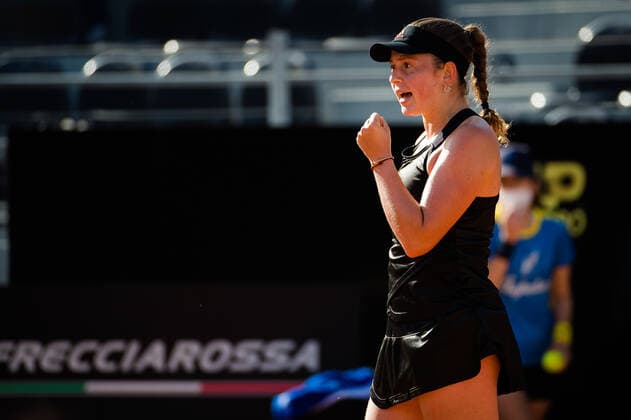 May 13, 2021, ROMA, ITALY: Jelena Ostapenko of Latvia in action during her third-round match at the 2021 Internazionali BNL d Italia WTA, Tennis Damen 1000 tournament against Angelique Kerber of Germany ROMA ITALY - ZUMAa181 20210513_zaa_a181_122 Copyright: xRobxPrangex