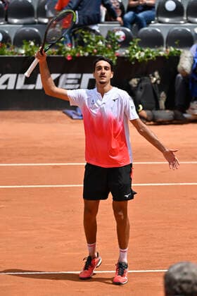Photo Fabrizio Corradetti - LaPresse 15 05 2021 Roma (Italy) Tennis Quarter final Lorenzo Sonego (ITA) vs Andrey Rublev (RUS) Internazionali BNL d Italia 2021 In the pic: Lorenzo Songego celebrate safter reach semifinal  Copyright: xFabrizioxCorradetti LaPressex