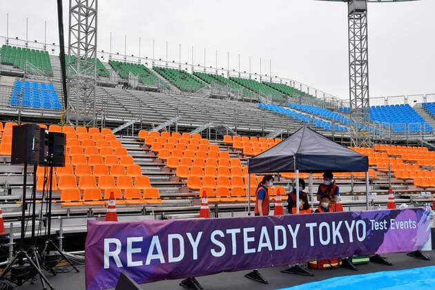 Medical staffs are seen stand by the Tokyo 2020 Olympics 3x3 basketball test event READY STEADY TOKYO at Aomi Urban Sports Park in Tokyo, Japan on Sunday, May 16, 2021..  TKP2021051613 KEIZOxMORI