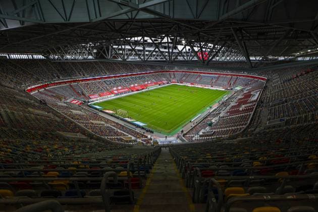 16.05.2021, Fussball, Saison 2020 2021, 2. Bundesliga, 33. Spieltag - Fortuna Düsseldorf 1895 - FC Erzgebirge Aue, Die leere Merkur Spiel-Arena kurz vor dem Anpfiff des vorletzten Spieltages. DFL REGULATIONS PROHIBIT ANY USE OF PHOTOGRAPHS AS IMAGE SEQUENCES AND OR QUASI-VIDEO. Düsseldorf Merkur Spiel-Arena NRW Deutschland xRHR-FOTO DEx