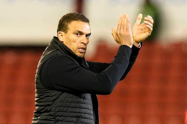 Barnsley, England, 17th May 2021. Valerien Ismael manager of Barnsley during the Sky Bet Championship match at Oakwell, Barnsley. Picture credit should read: Andrew Yates Sportimage EDITORIAL USE ONLY. No use with unauthorised audio, video, data, fixture lists, club league logos or live services. Online in-match use limited to 120 images, no video emulation. No use in betting, games or single club league player publications. SPI-1058-0037