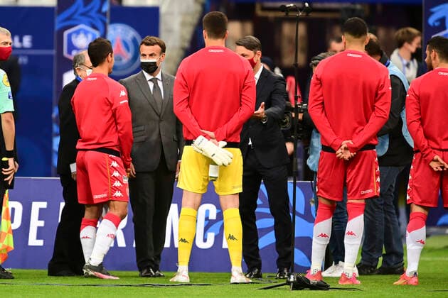 Emmanuel Macron - President de la Republique Francaise Nasser al Khelaifi - President Directeur General PSG Niko Kovac - Entraineur (Monaco) Wissam Ben Yedder (Monaco) Dmitry RYBOLOVLEV - president (Monaco) Noel Le Graet - president FFF FOOTBALL : Finale de la Coupe de France - Monaco vs PSG - 19 05 2021 JBAutissier Panoramic 