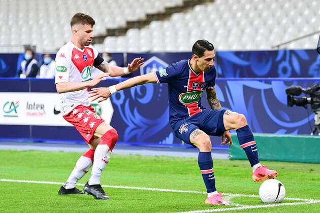 Angel Di Maria (PSG) vs Caio Henrique (Monaco) FOOTBALL : Finale de la Coupe de France - Monaco vs PSG - 19 05 2021 JBAutissier Panoramic 