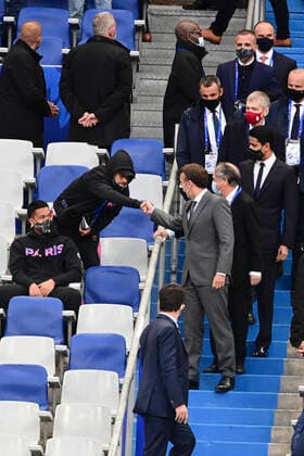 Emmanuel Macron - President de la Republique Francaise Neymar Jr (PSG) Nasser al Khelaifi - President Directeur General PSG Noel Le Graet - President FFF Dmitry RYBOLOVLEV - president (Monaco) FOOTBALL : Finale de la Coupe de France - Monaco vs PSG - 19 05 2021 JBAutissier Panoramic 