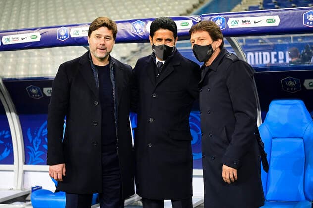 Joie de Nasser al Khelaifi - President Directeur General PSG Leonardo - directeur Sportif du PSG et Mauricio Pochettino - Entraineur (PSG) FOOTBALL : Finale de la Coupe de France - Monaco vs PSG - 19 05 2021 JBAutissier Panoramic 