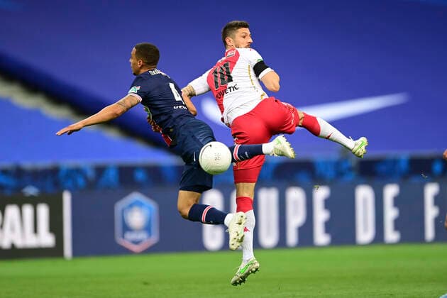 Stevan Jovetic (Monaco) vs Thilo Kehrer (PSG) FOOTBALL : Finale de la Coupe de France - Monaco vs PSG - 19 05 2021 JBAutissier Panoramic 
