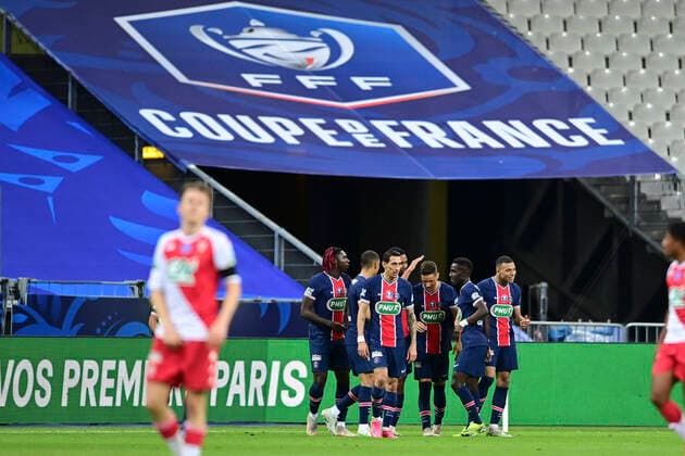Joie des joueurs du PSG apres le but de Kylian Mbappe (PSG) FOOTBALL : Finale de la Coupe de France - Monaco vs PSG - 19 05 2021 JBAutissier Panoramic 