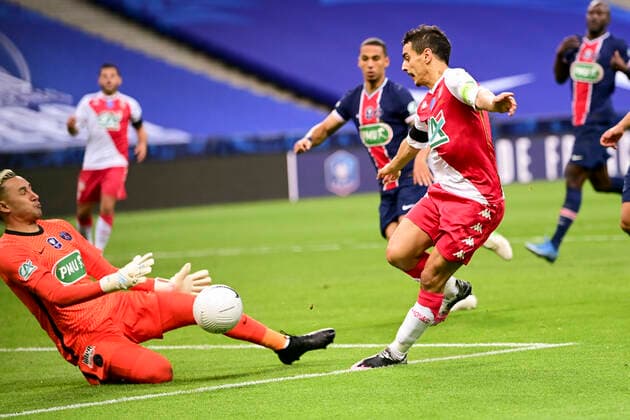 Wissam Ben Yedder (Monaco) vs Keylor Navas (PSG) FOOTBALL : Finale de la Coupe de France - Monaco vs PSG - 19 05 2021 JBAutissier Panoramic 
